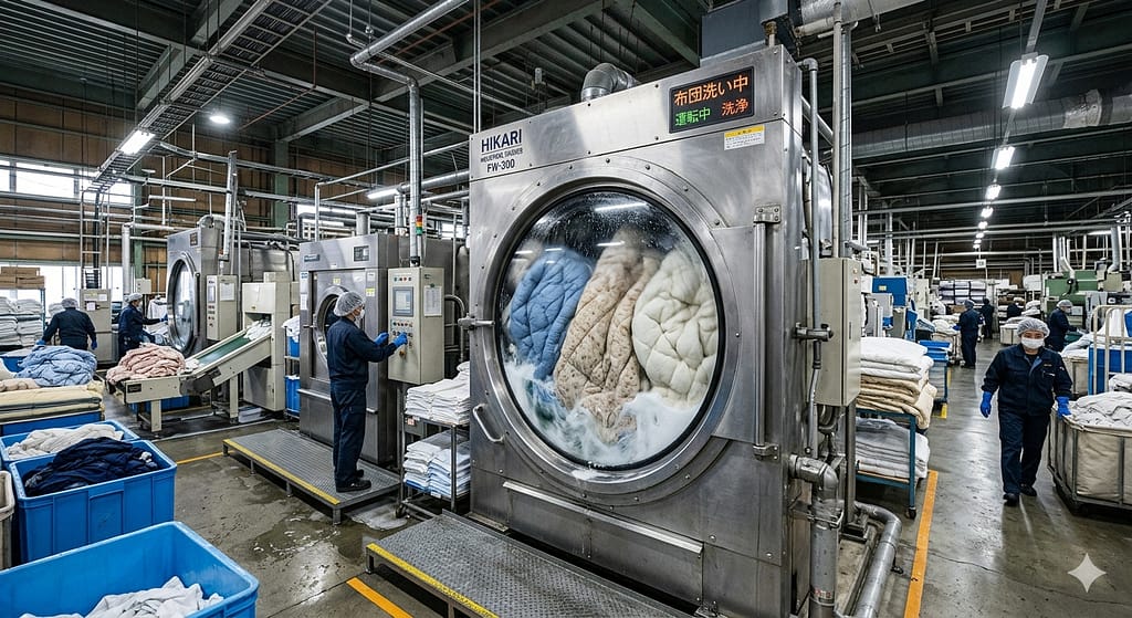 クリーニング工場の布団丸洗い工程