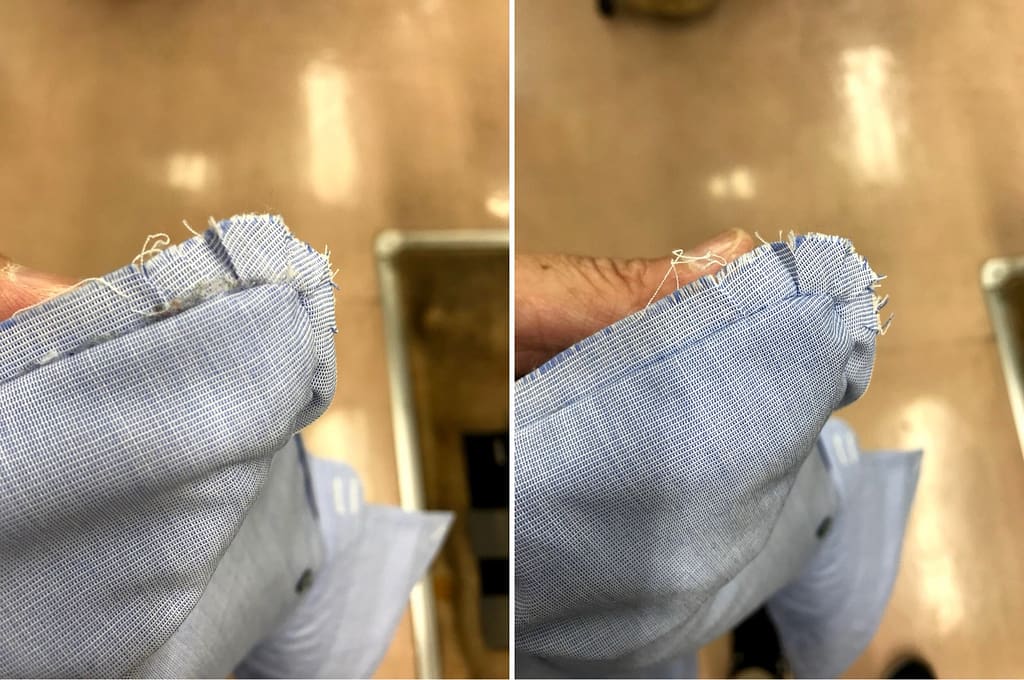 クリーニングシロキヤ しみ抜き作業例|ワイシャツの細部まで確認