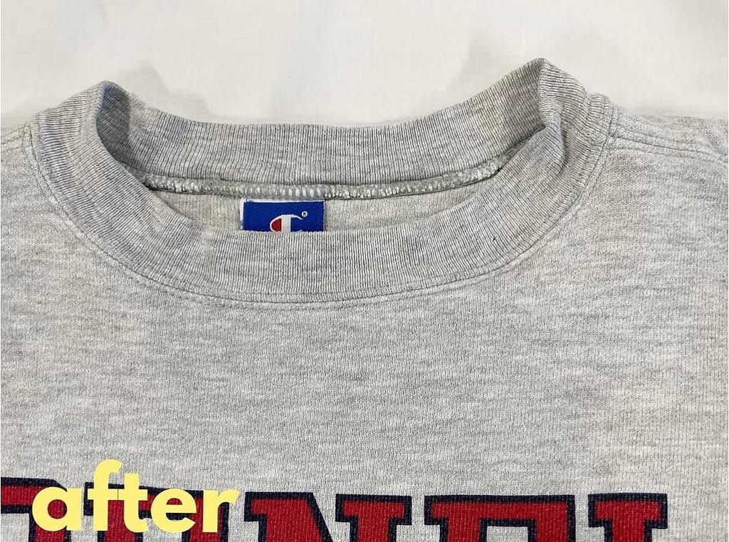 クリーニング店によるTシャツの首回りのしみ抜きのアフター 写真提供:クリーンラインナリナカ COOPさっぽろきよみ店(北見市)