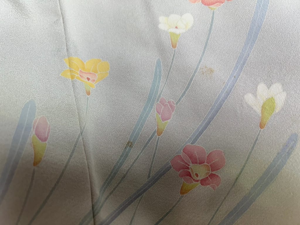 加賀友禅附下 古い黄ばみ 染み抜き前 ㈱イウチ せんたく屋太郎