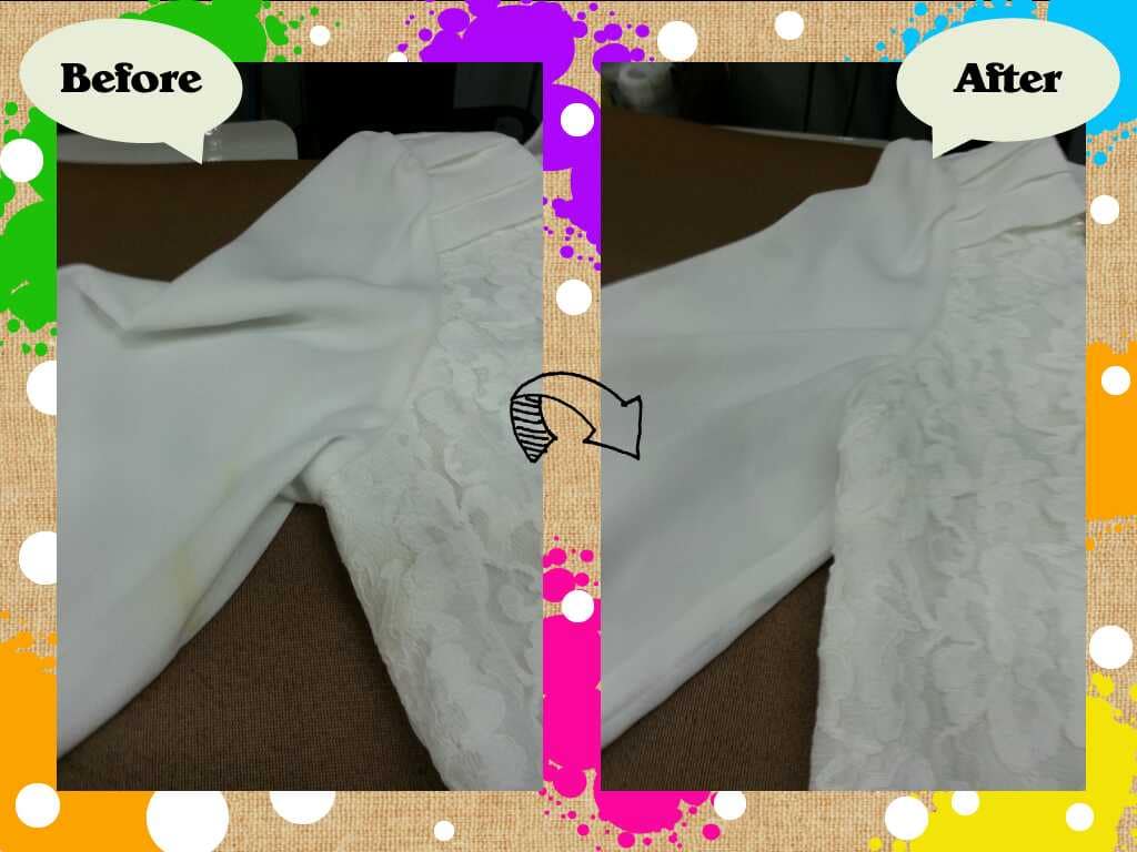 衣類のシミを処置したしみ抜きビフォーアフター