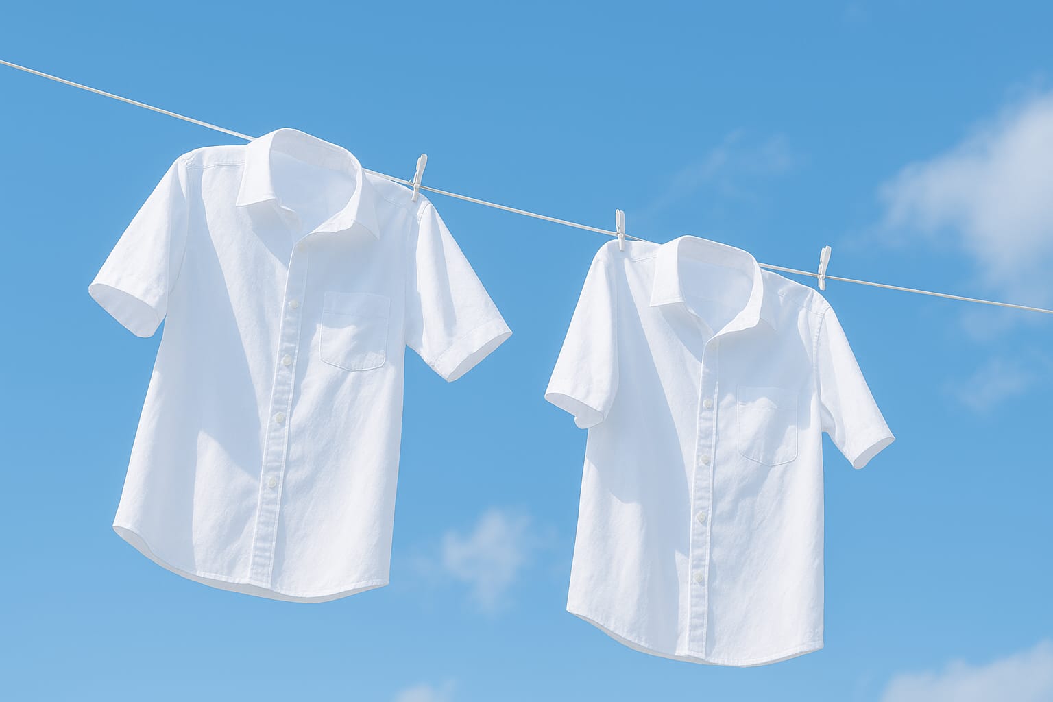 青空に干された白いワイシャツ(クリーニングのイメージ)